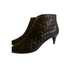 CHANEL Authentic Quilted Diamond Lambskin Black Ankle Boots